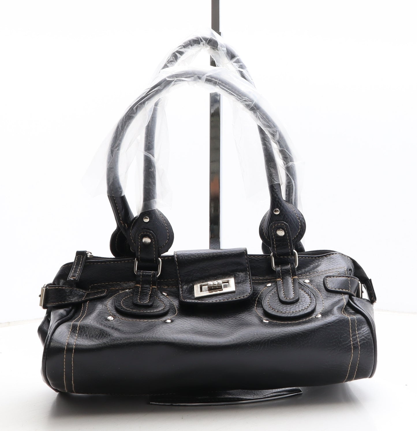 Preworn Womens Black Polyethylene Top Handle Bag Size Small