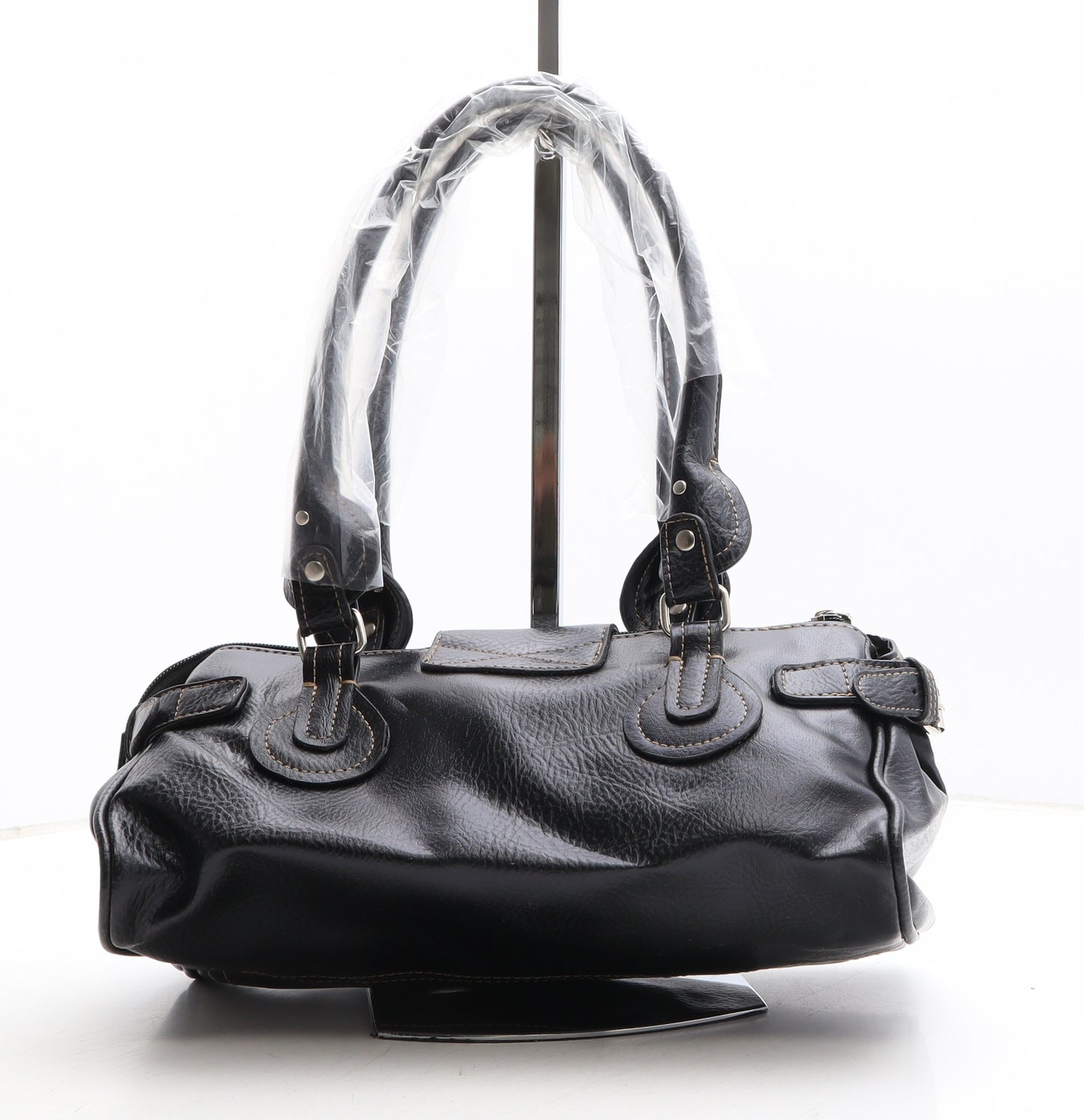 Preworn Womens Black Polyethylene Top Handle Bag Size Small