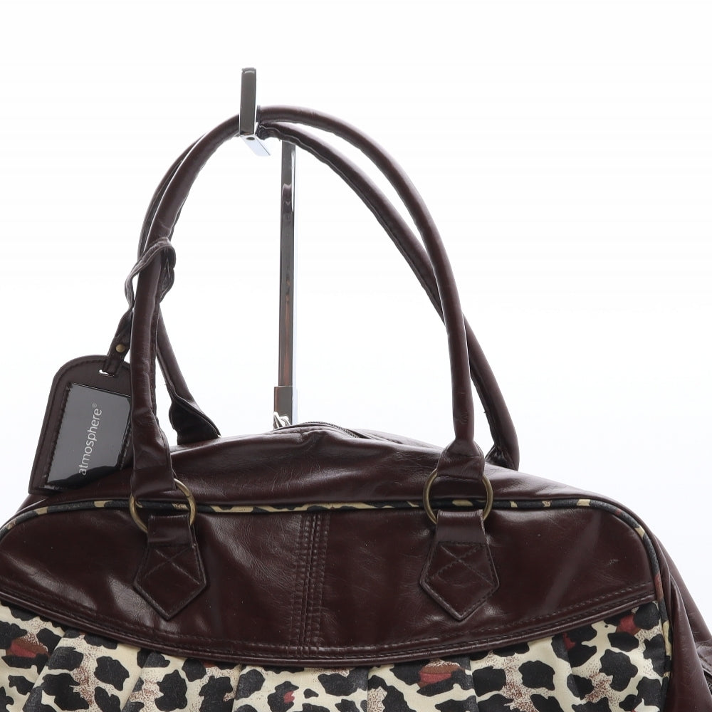 Atmosphere Womens Brown Animal Print Polyethylene Duffle Size Extra Large
