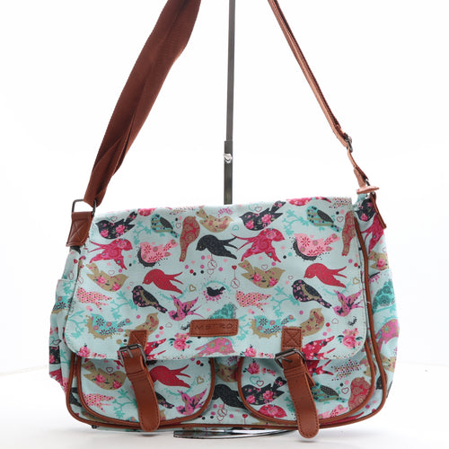 Metro Womens Blue Geometric Cotton Messenger Bag Size Large