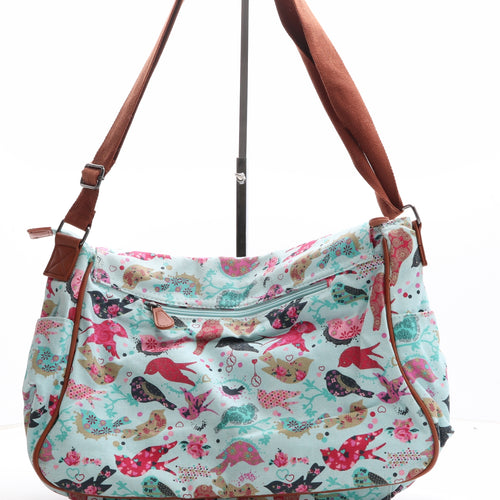 Metro Womens Blue Geometric Cotton Messenger Bag Size Large