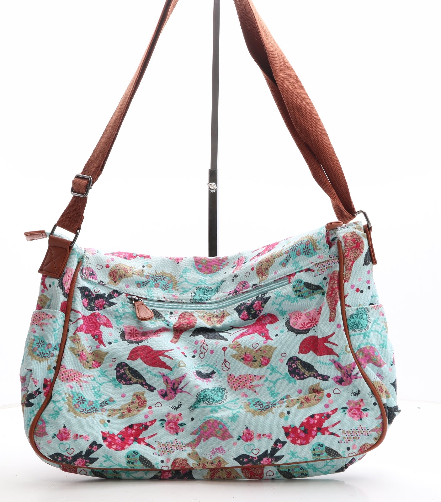 Metro Womens Blue Geometric Cotton Messenger Bag Size Large