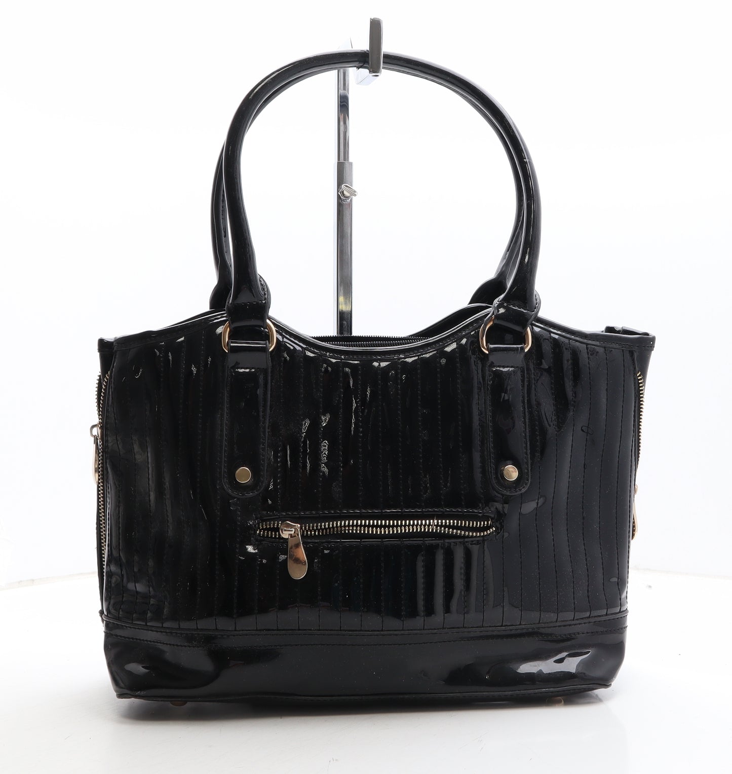 Preworn Womens Black Polyethylene Top Handle Bag Size Medium