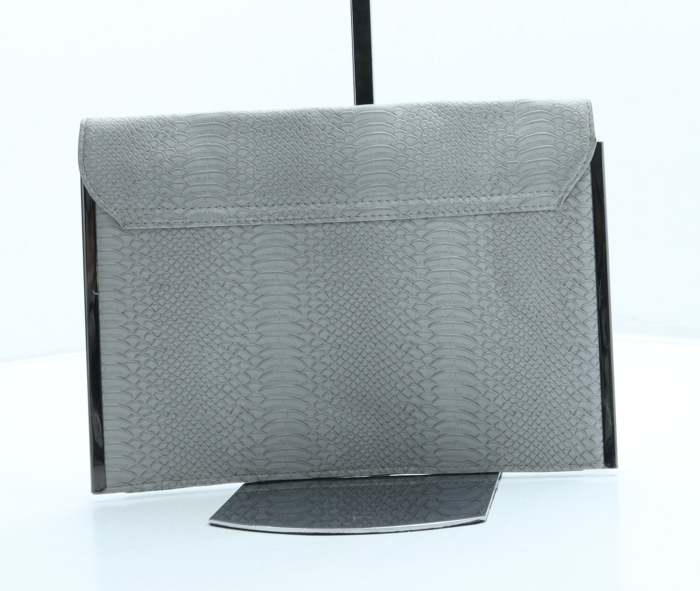 Atmosphere Womens Grey Animal Print Leather Clutch Size Medium