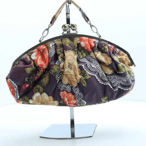 Preworn Womens Purple Floral Polyester Top Handle Bag Size Small