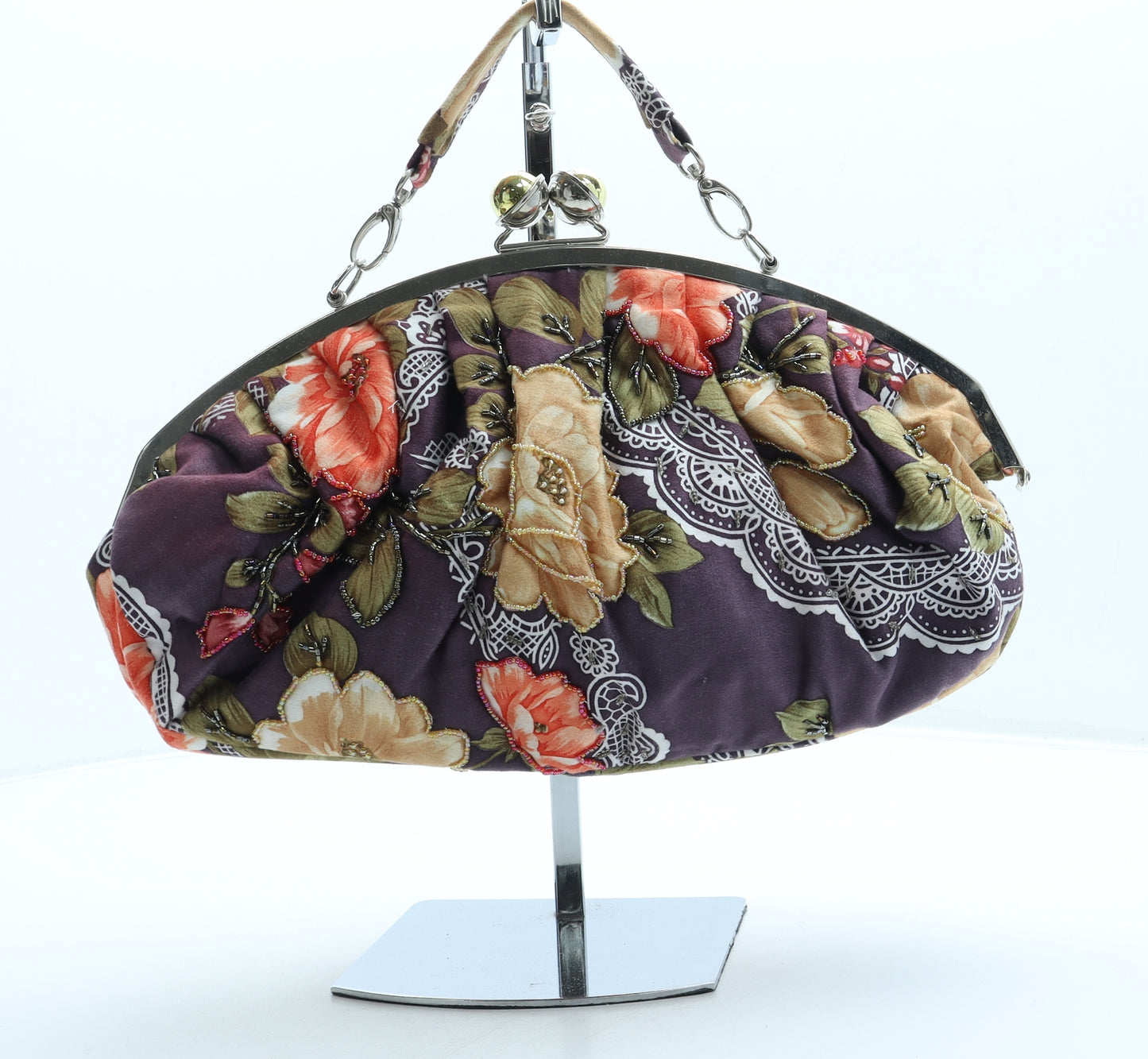 Preworn Womens Purple Floral Polyester Top Handle Bag Size Small