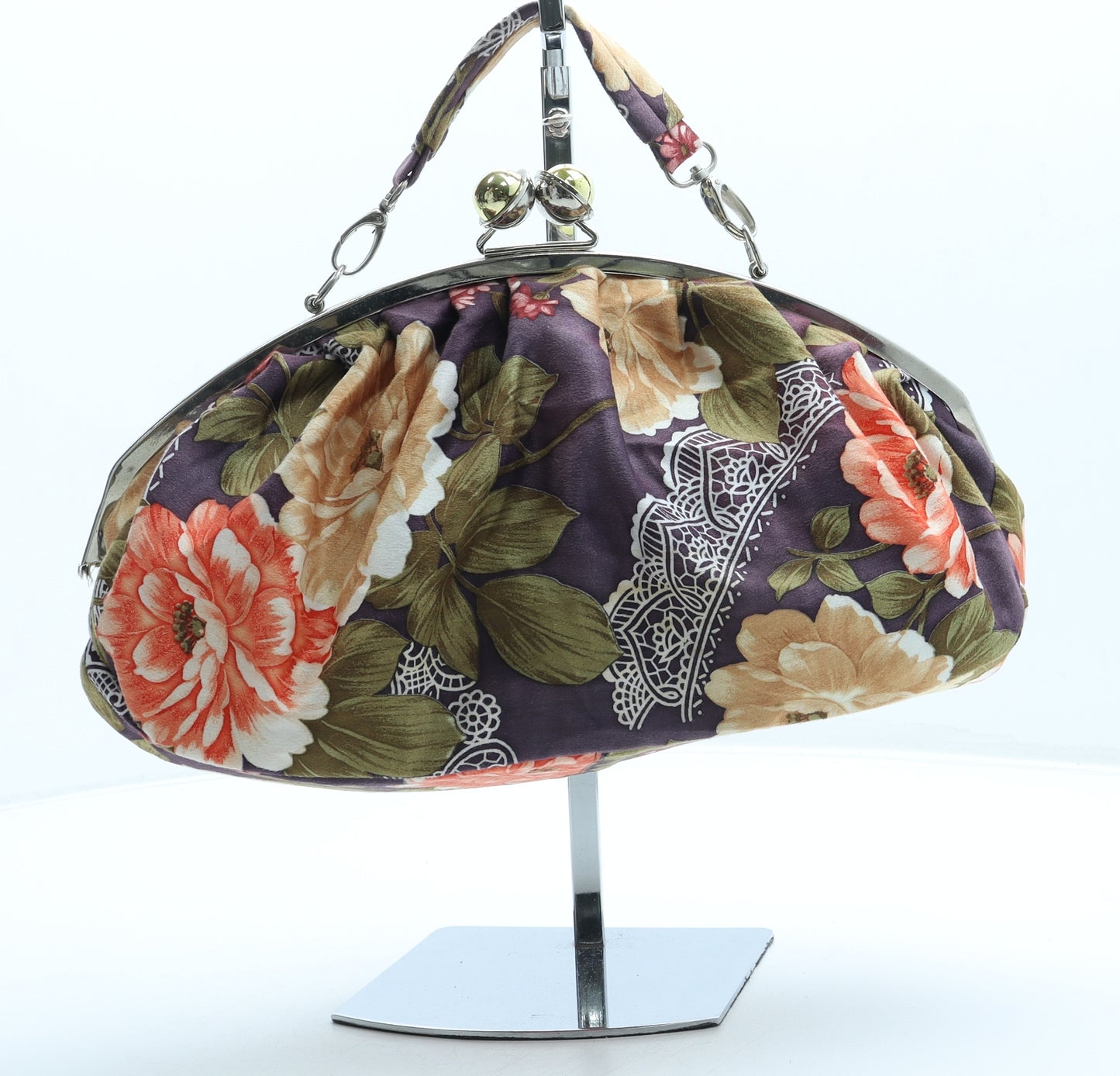 Preworn Womens Purple Floral Polyester Top Handle Bag Size Small