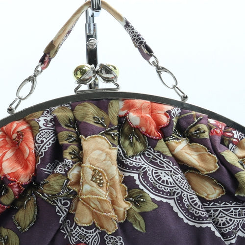 Preworn Womens Purple Floral Polyester Top Handle Bag Size Small