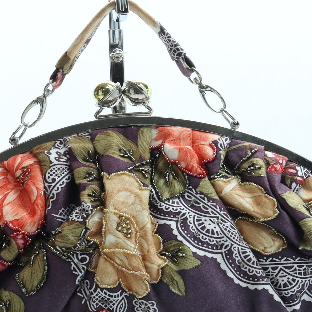 Preworn Womens Purple Floral Polyester Top Handle Bag Size Small