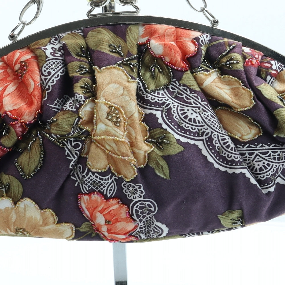 Preworn Womens Purple Floral Polyester Top Handle Bag Size Small
