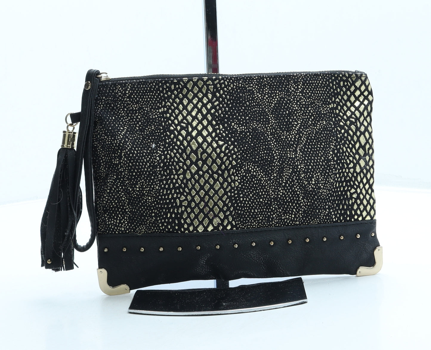 New Look Womens Black Animal Print Leather Clutch Size Small