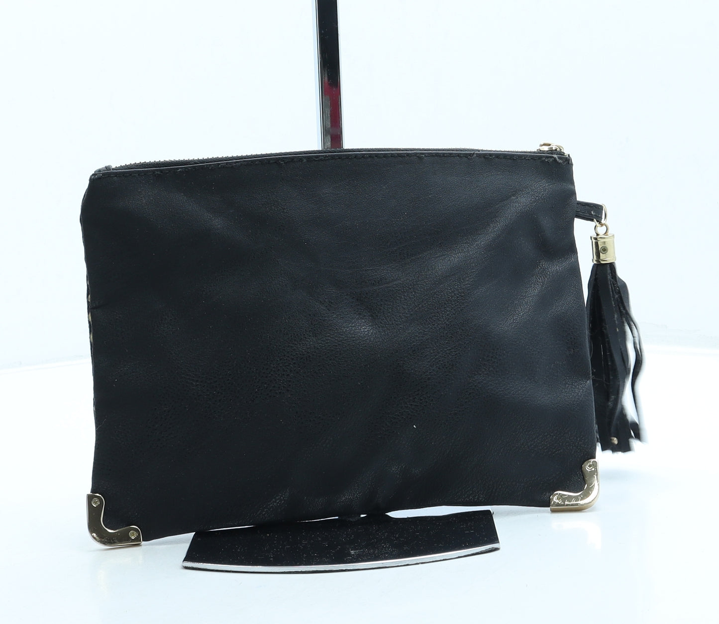 New Look Womens Black Animal Print Leather Clutch Size Small