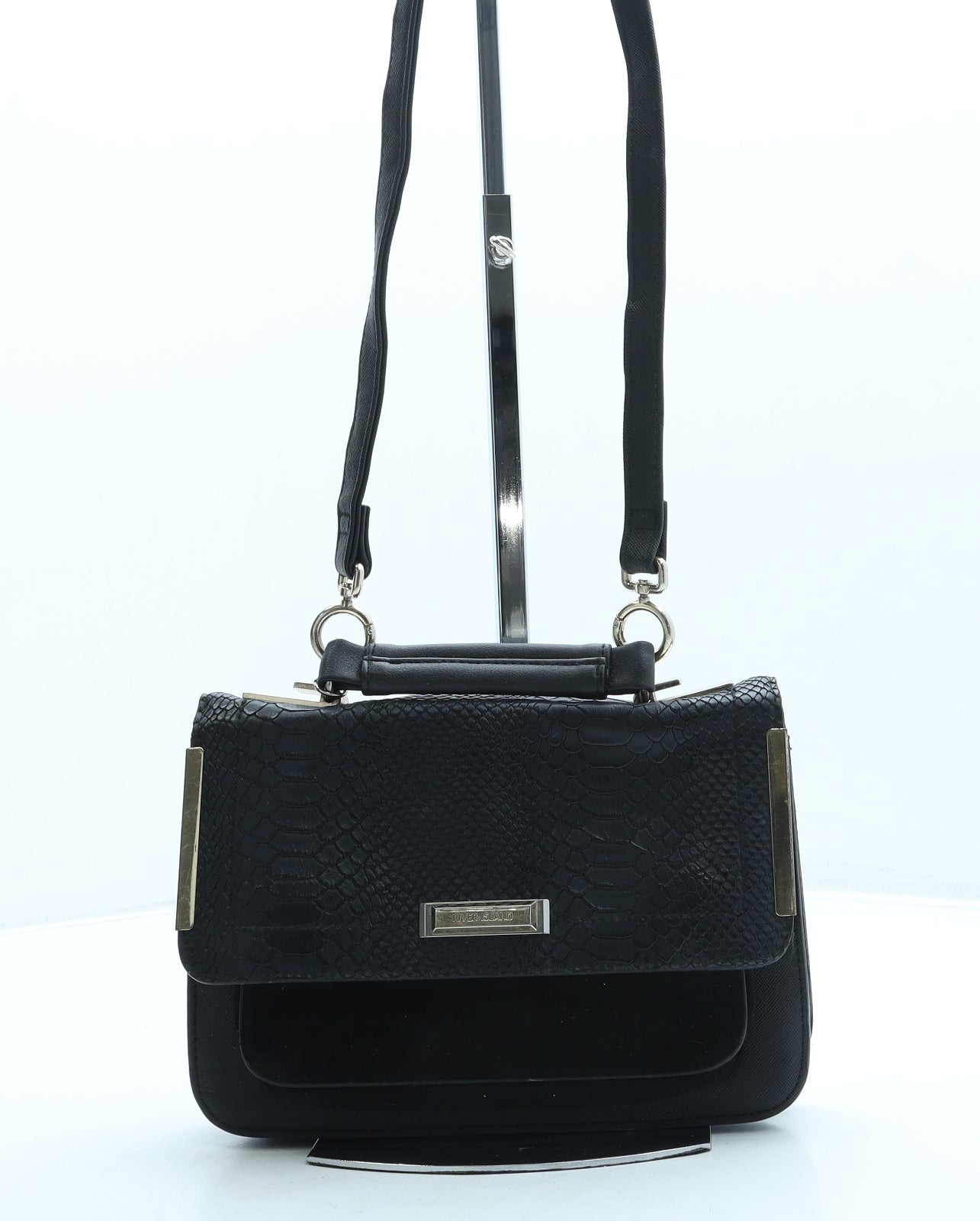 River Island Womens Black Leather Crossbody Size Small