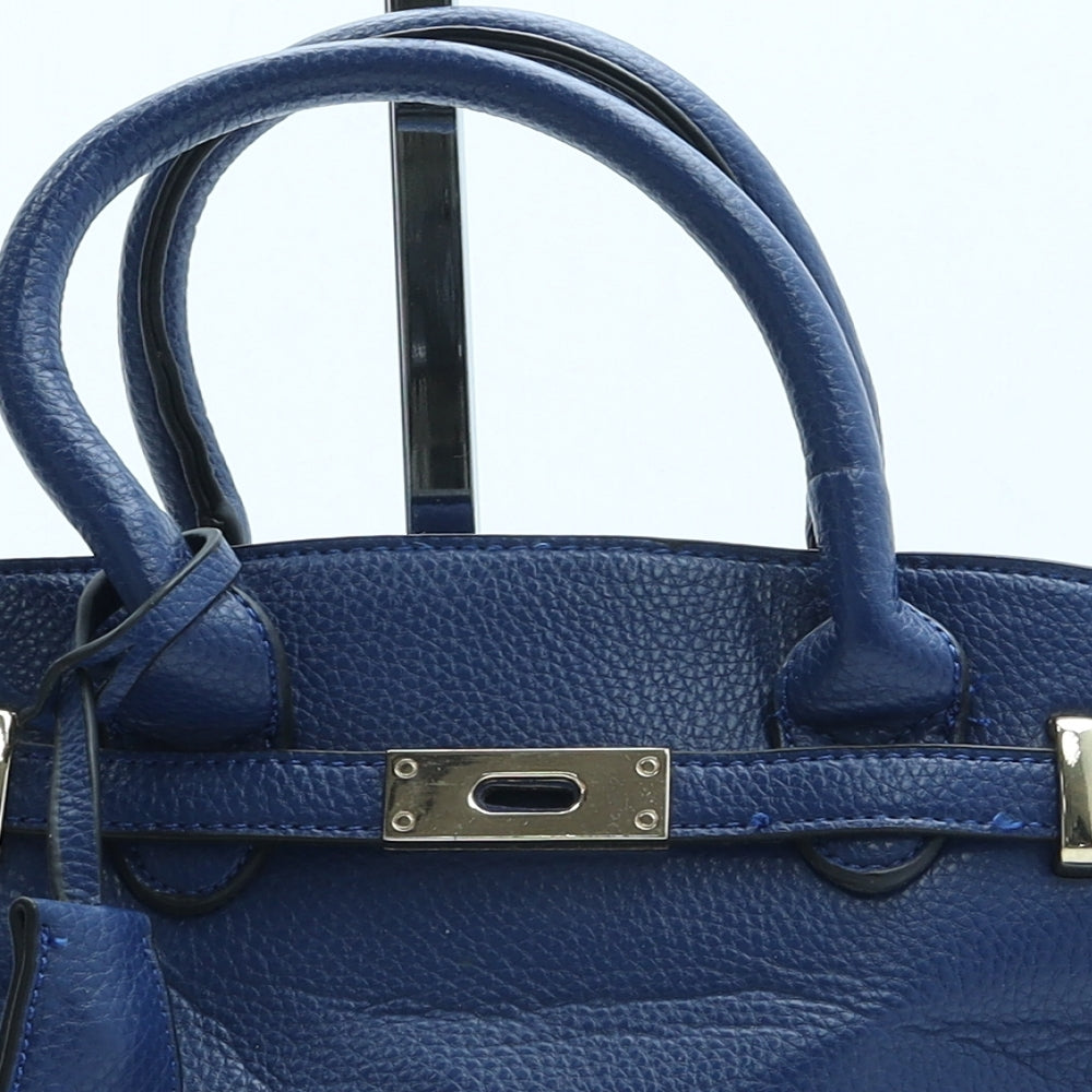 Preworn Womens Blue Leather Top Handle Bag Size Small