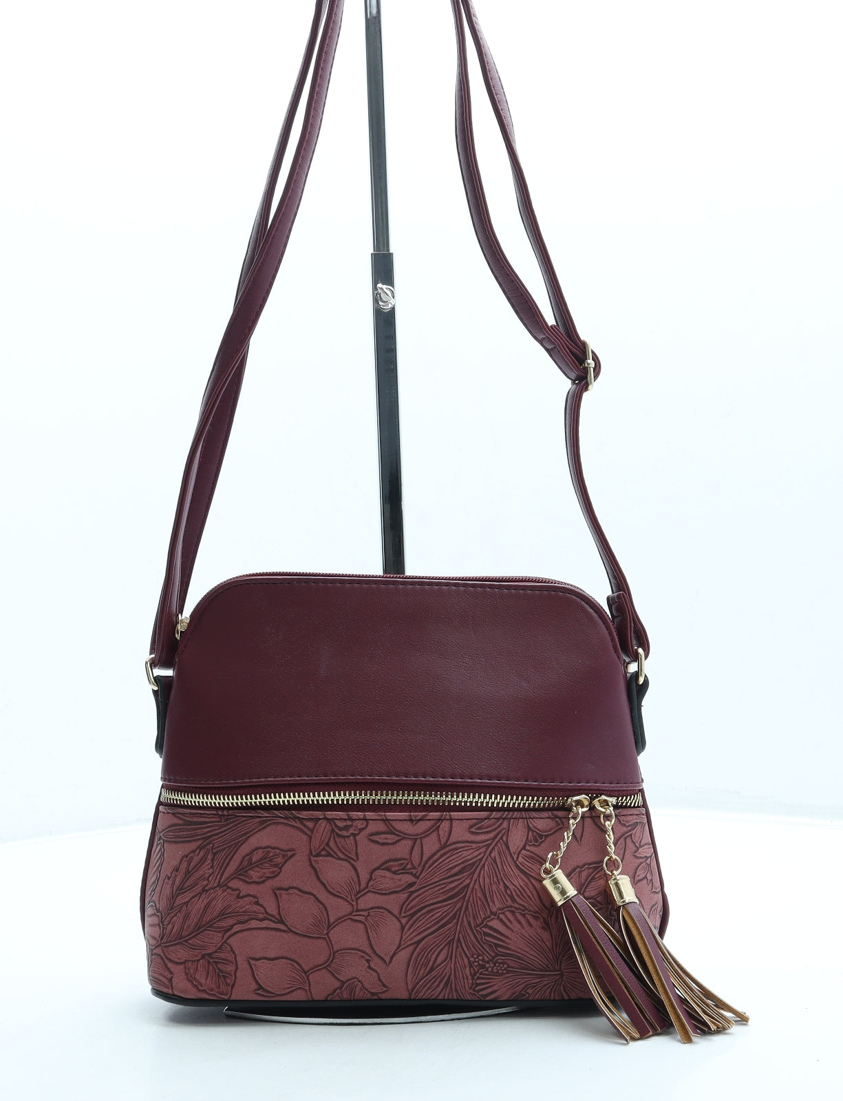Preworn Womens Red Floral Leather Crossbody Size Small