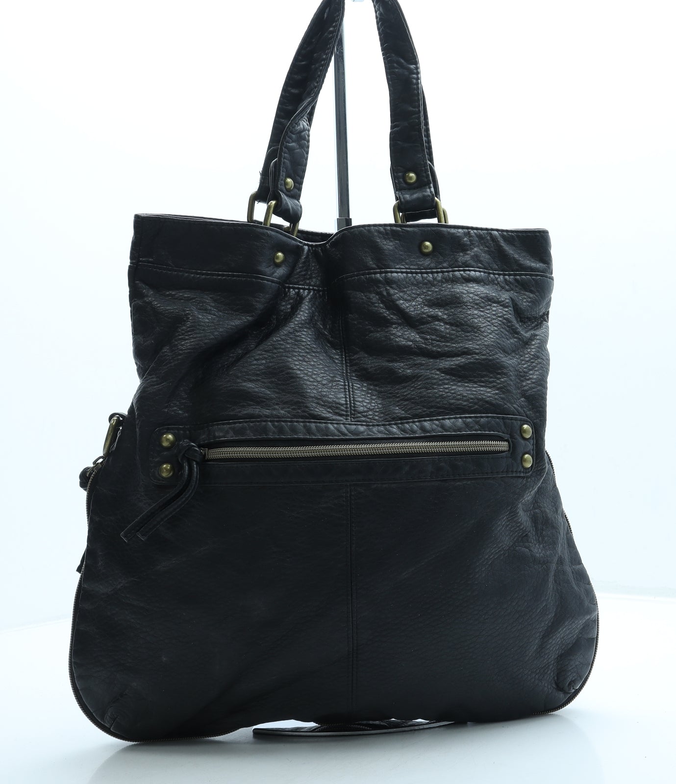 Preworn Womens Black Leather Top Handle Bag Size Large