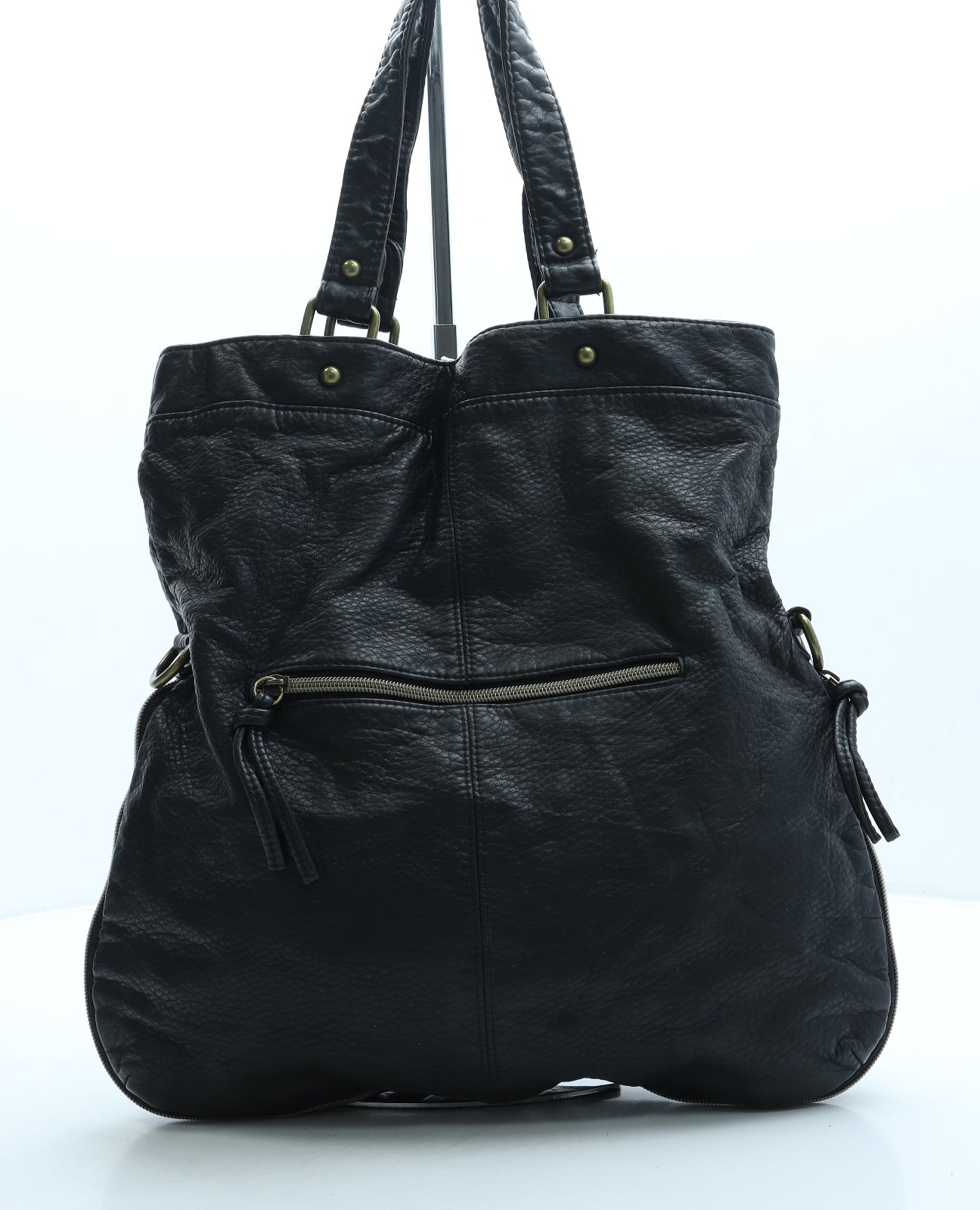 Preworn Womens Black Leather Top Handle Bag Size Large