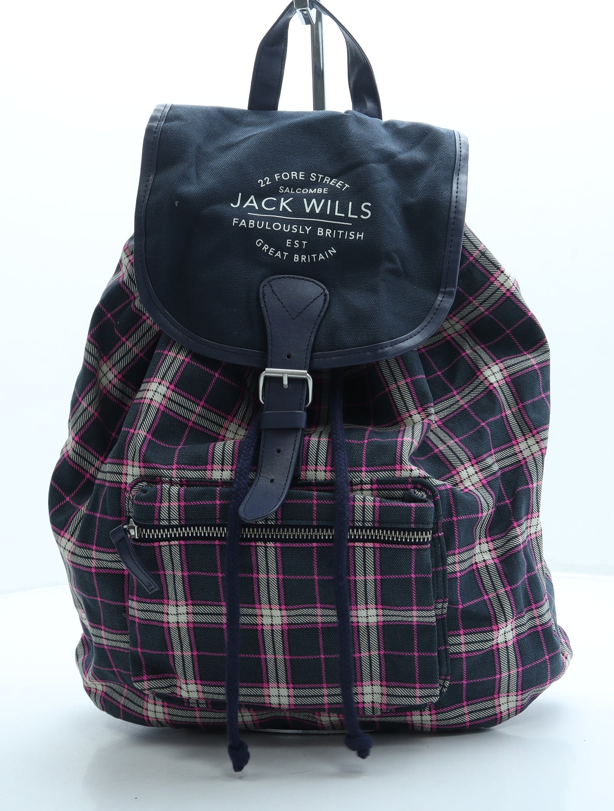 Jack Wills Womens Blue Plaid Polyester Backpack Size Medium