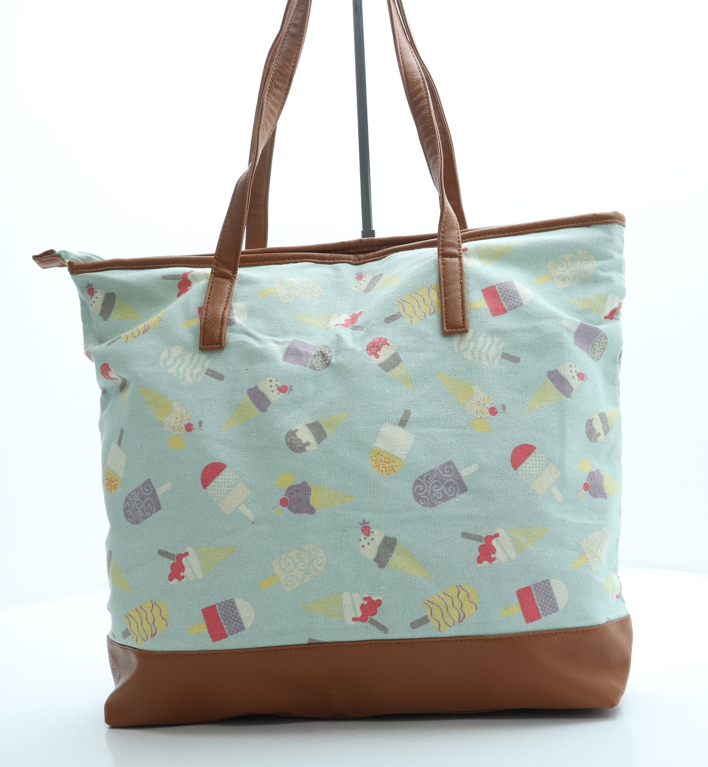 Preworn Womens Blue Geometric Polyester Top Handle Bag Size Large - Ice Cream print