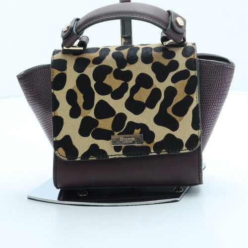 Dune Womens Purple Animal Print Leather Top Handle Bag Size Small