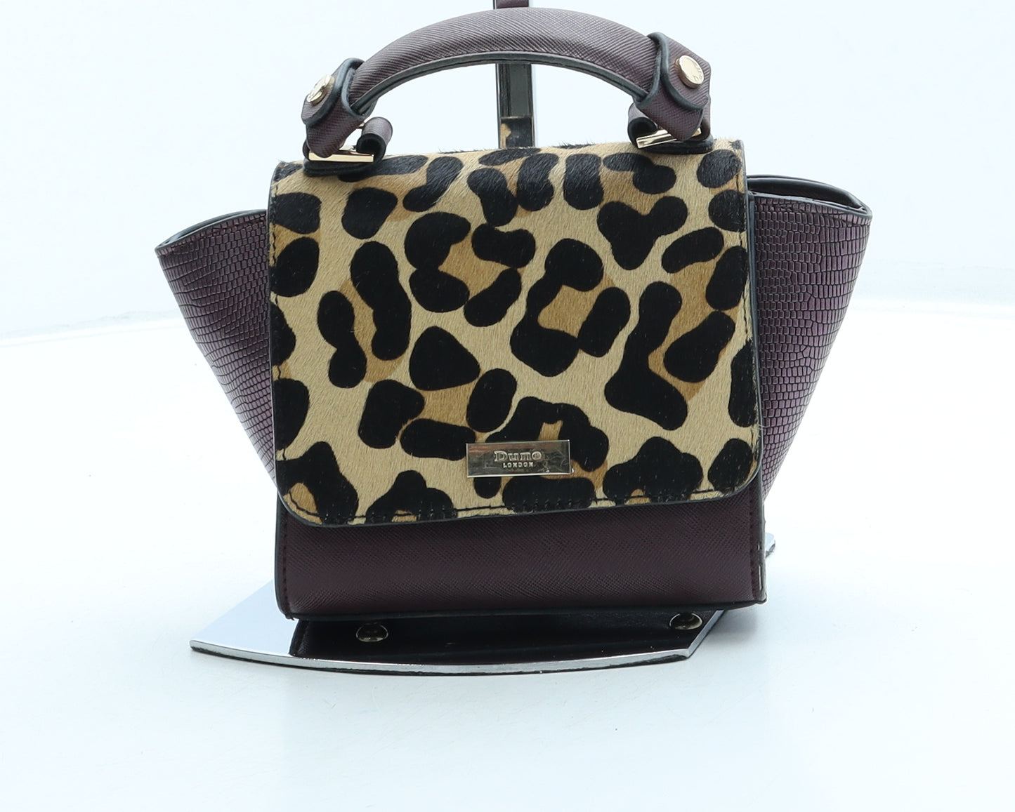 Dune Womens Purple Animal Print Leather Top Handle Bag Size Small