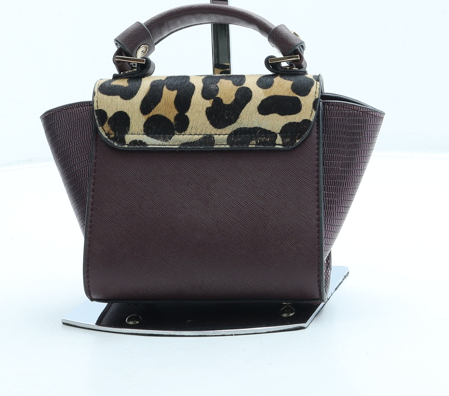 Dune Womens Purple Animal Print Leather Top Handle Bag Size Small
