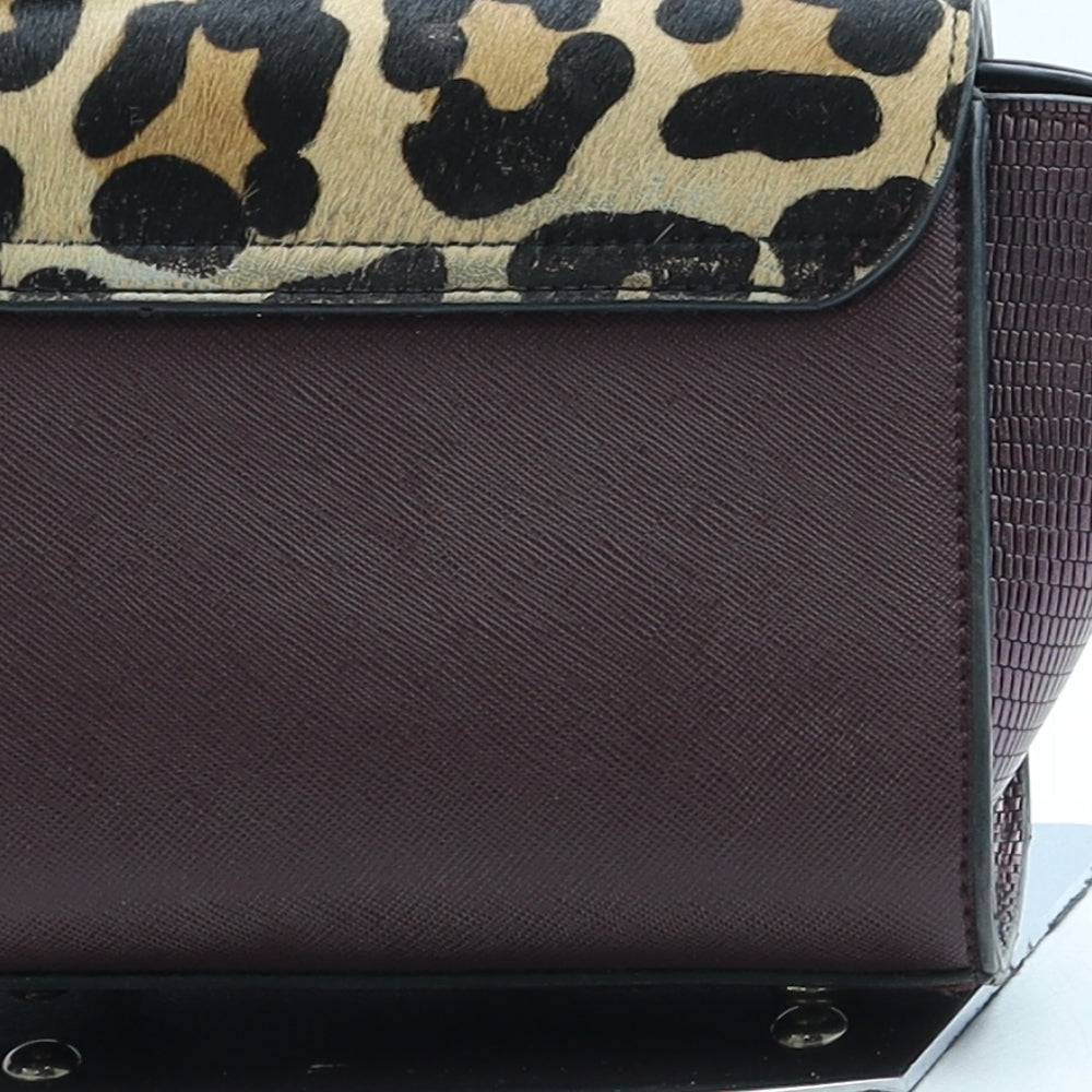 Dune Womens Purple Animal Print Leather Top Handle Bag Size Small
