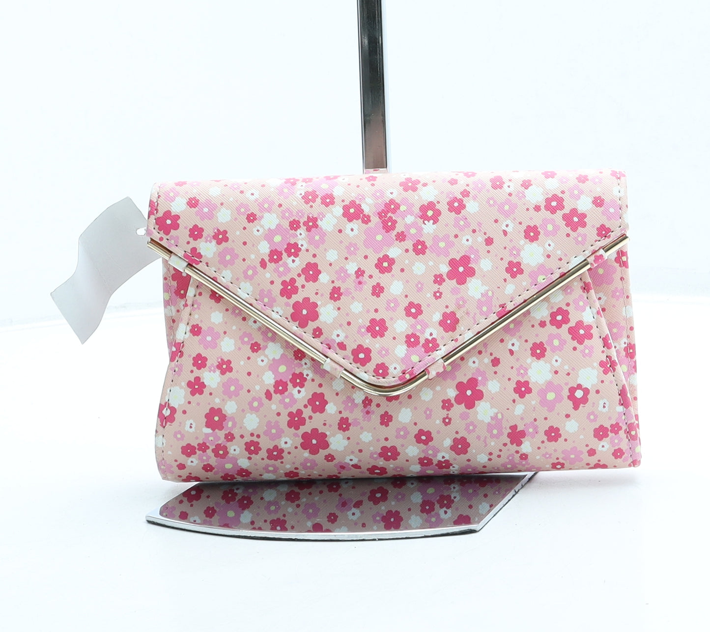 Preworn Womens Pink Floral Leather Clutch Size Small