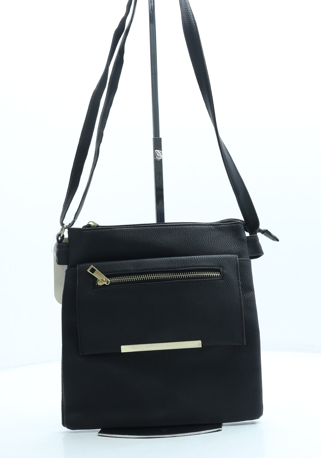 Nicole Brown Womens Black Leather Crossbody Size Small
