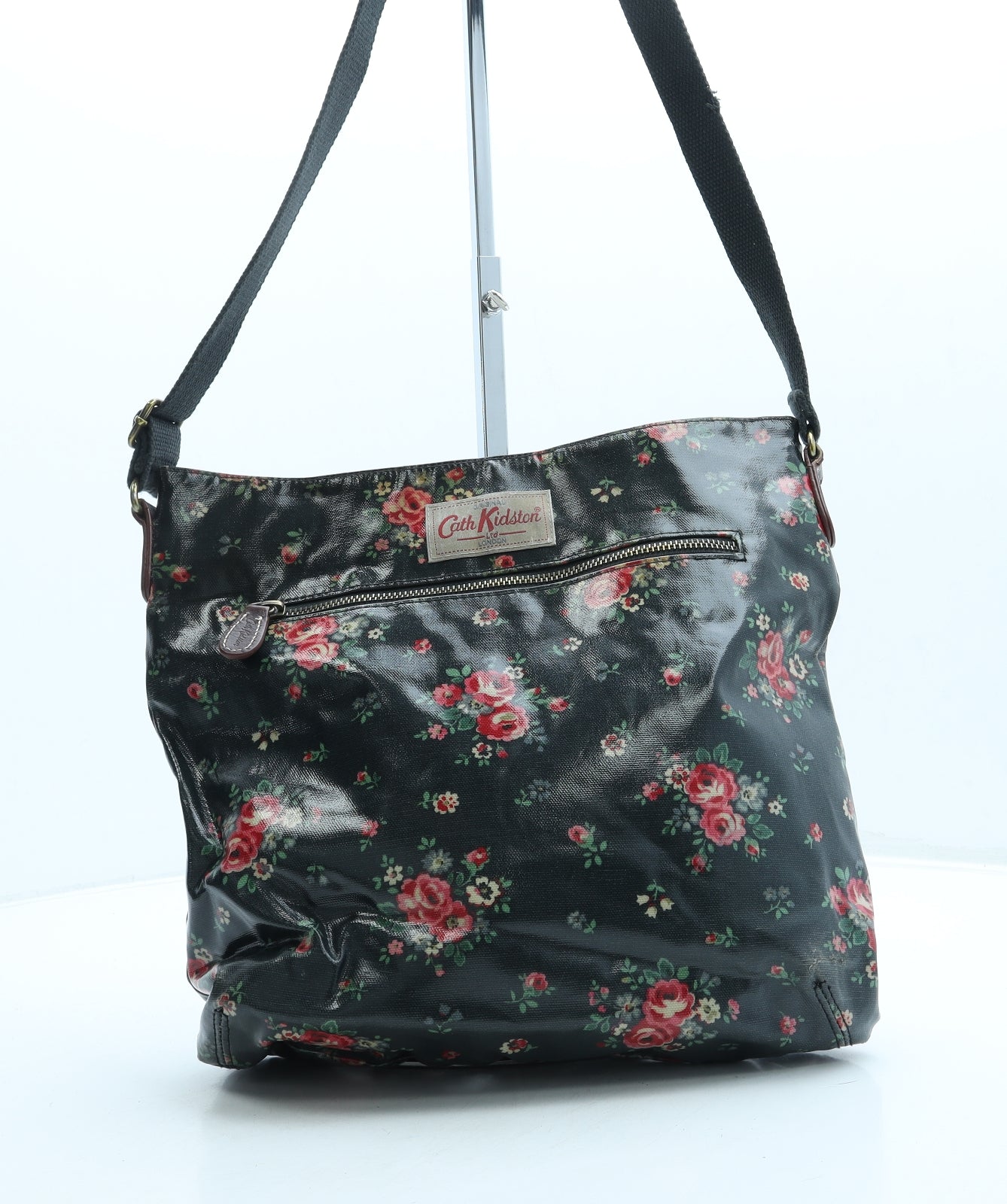 Cath Kidston Womens Black Floral Leather Crossbody Size Medium