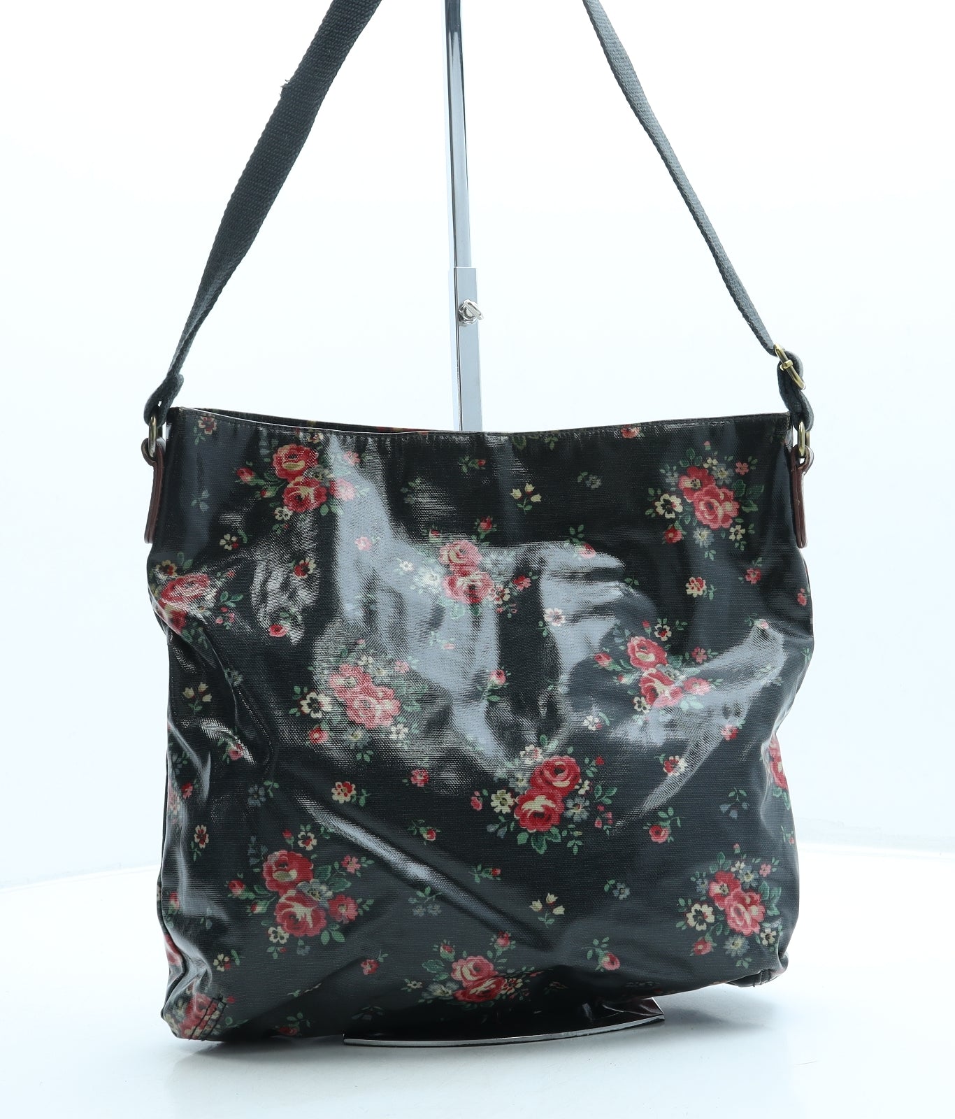 Cath Kidston Womens Black Floral Leather Crossbody Size Medium