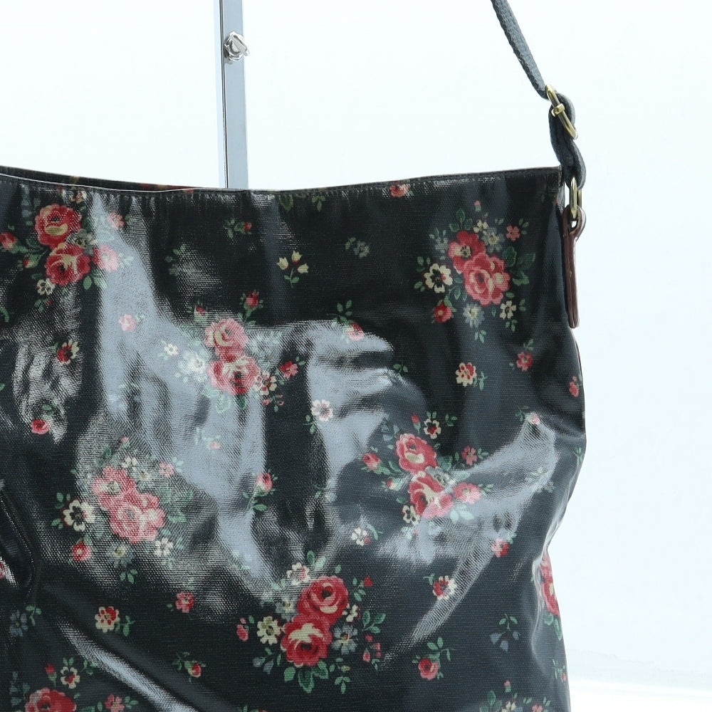 Cath Kidston Womens Black Floral Leather Crossbody Size Medium