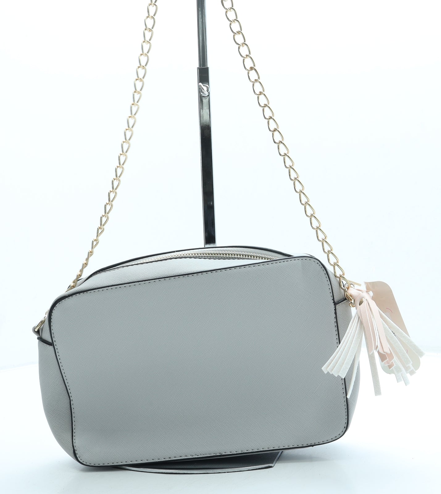 Nicole Brown Womens Grey Leather Crossbody Size Small