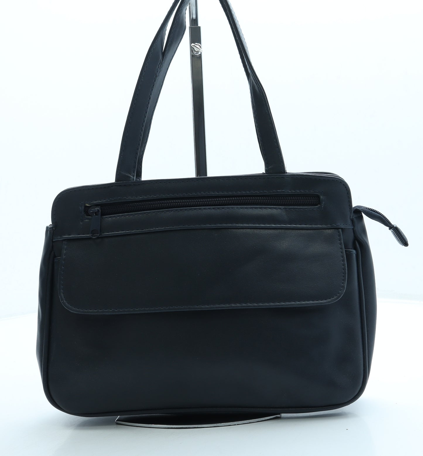 Preworn Womens Blue Leather Top Handle Bag Size Small
