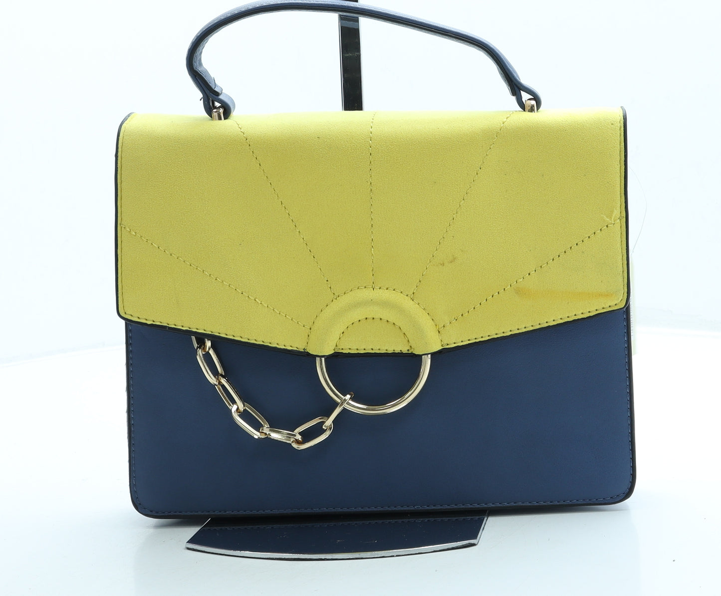 Preworn Womens Blue Colorblock Leather Top Handle Bag Size Small