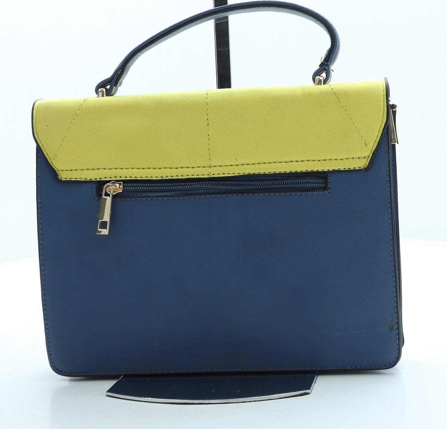 Preworn Womens Blue Colorblock Leather Top Handle Bag Size Small