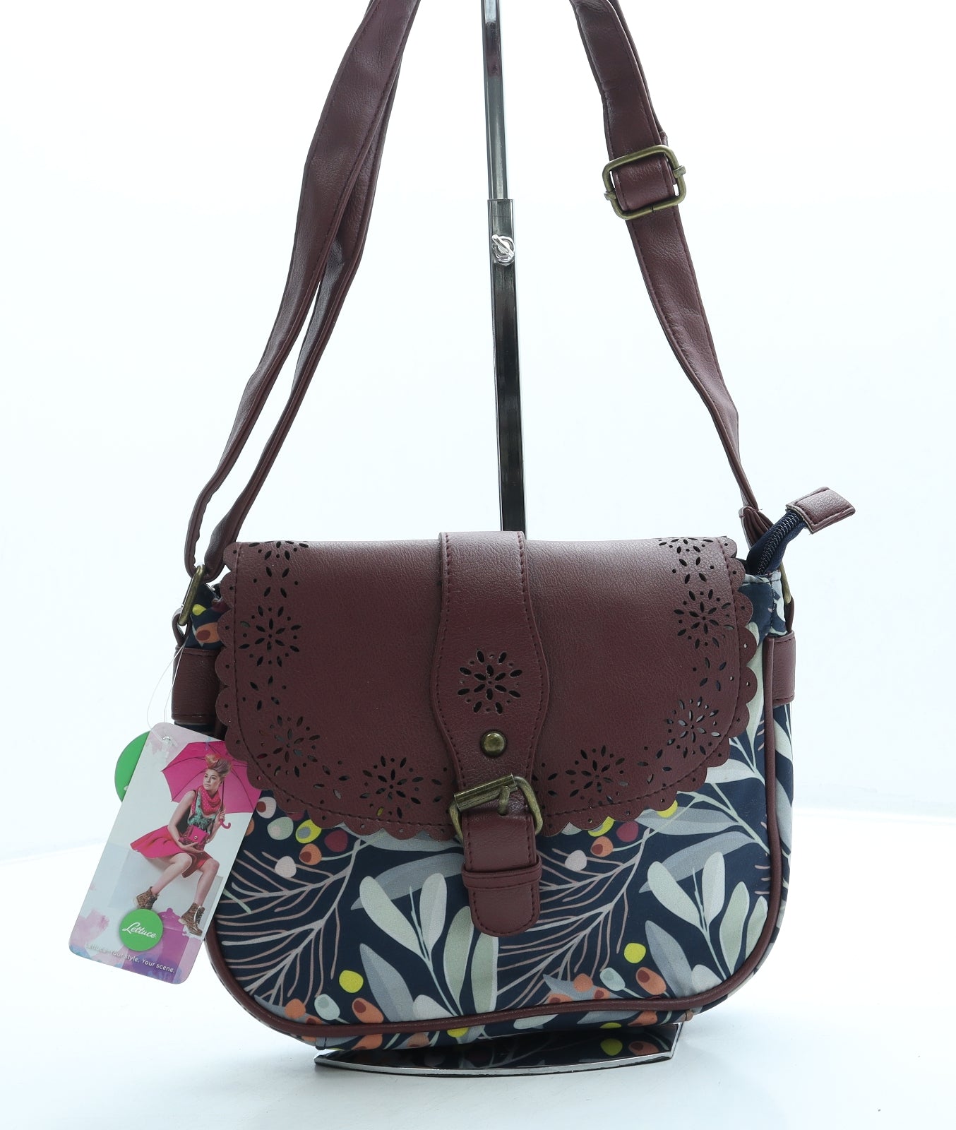 Lettuce Womens Blue Geometric Polyester Crossbody Size Small