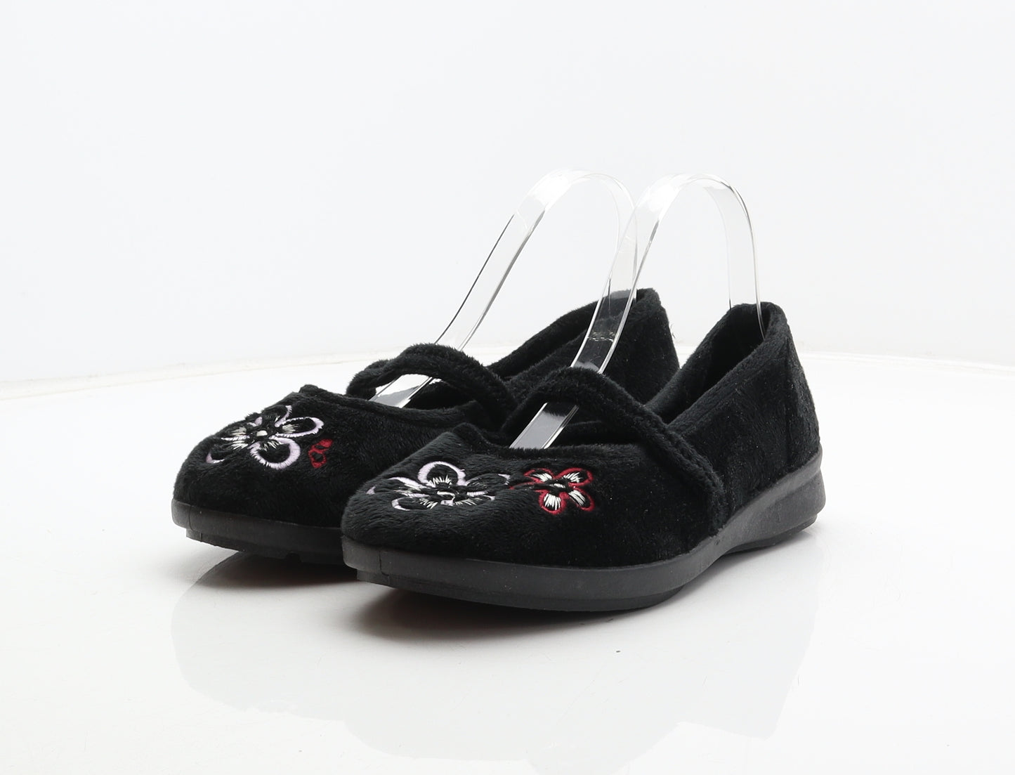 Easy B Womens Black Floral Polyester Slip On Slipper UK