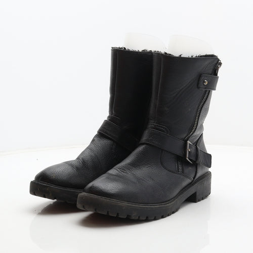 F&F Womens Black Synthetic Biker Boot UK 4