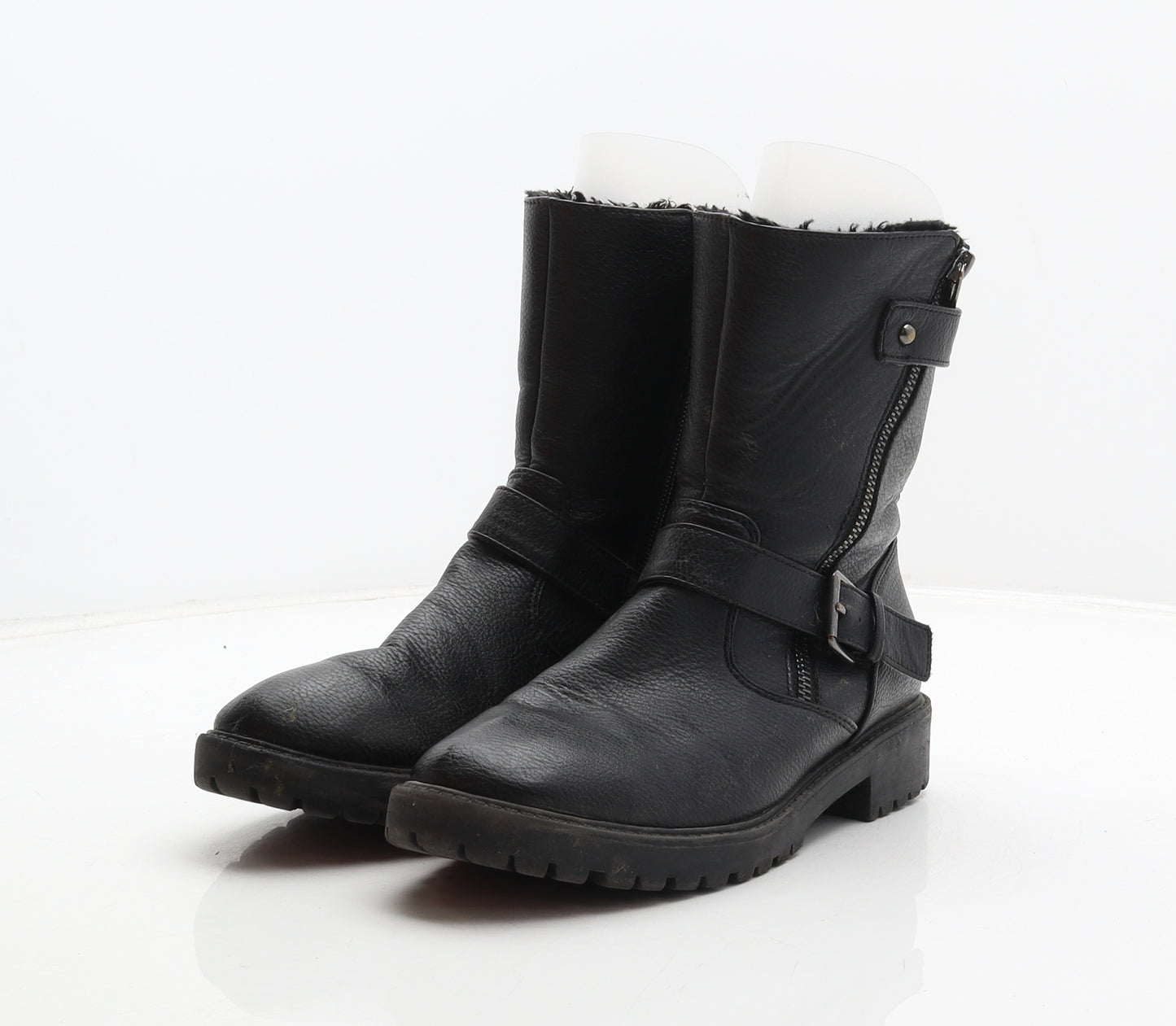 F&F Womens Black Synthetic Biker Boot UK 4