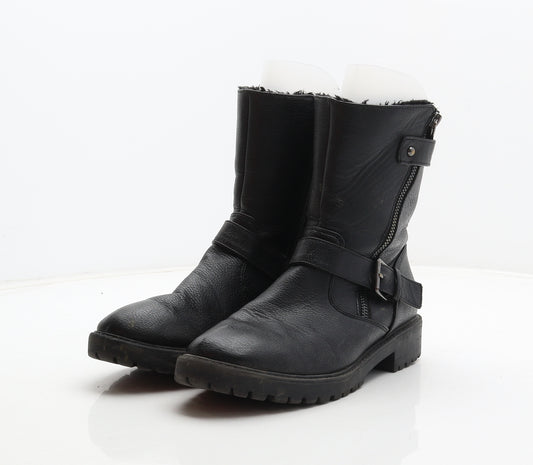 F&F Womens Black Synthetic Biker Boot UK 4