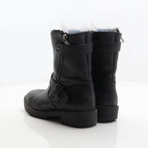 F&F Womens Black Synthetic Biker Boot UK 4