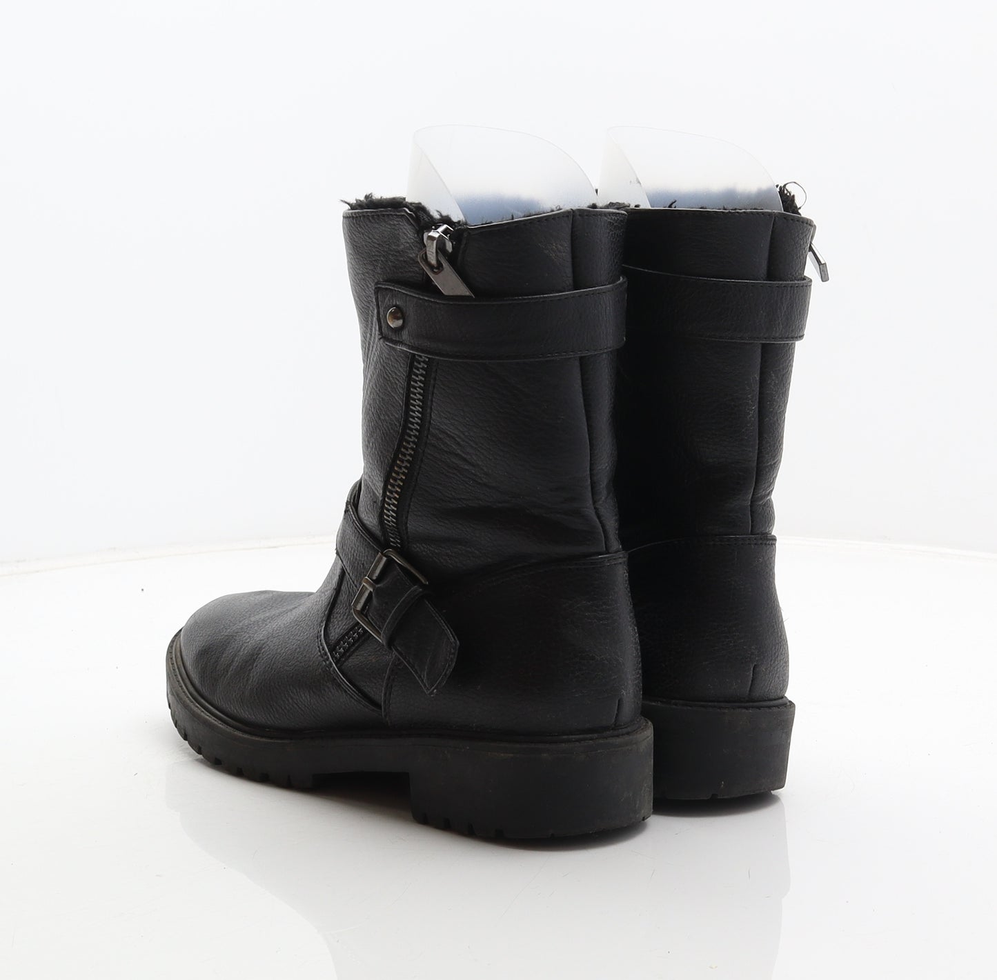 F&F Womens Black Synthetic Biker Boot UK 4