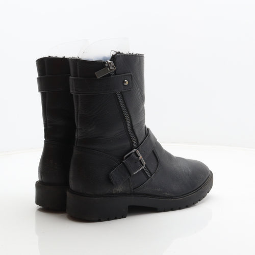 F&F Womens Black Synthetic Biker Boot UK 4