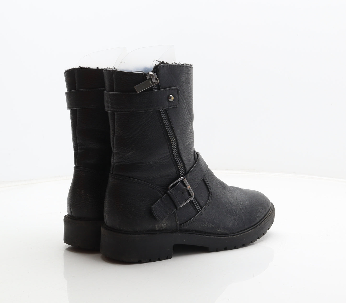 F&F Womens Black Synthetic Biker Boot UK 4
