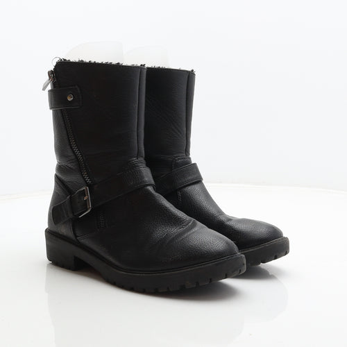 F&F Womens Black Synthetic Biker Boot UK 4