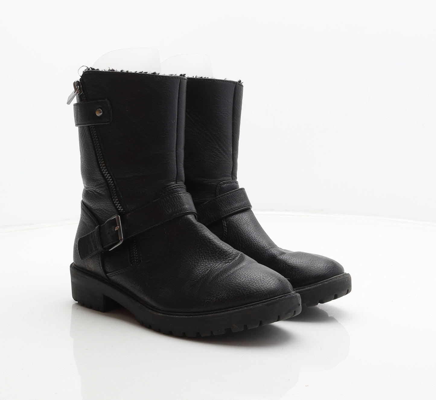 F&F Womens Black Synthetic Biker Boot UK 4