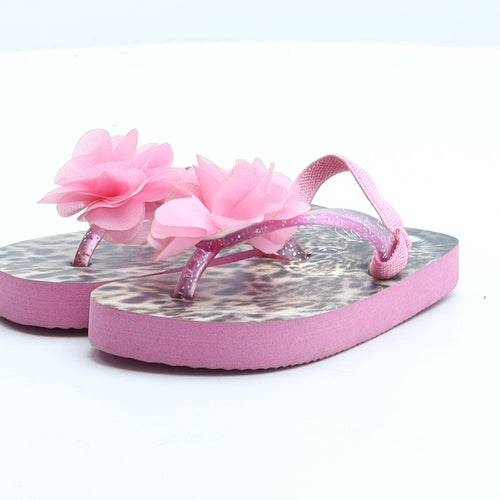 Preworn Girls Pink Synthetic Flip-Flop Sandal UK 5 - Flower Detail