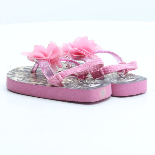 Preworn Girls Pink Synthetic Flip-Flop Sandal UK 5 - Flower Detail