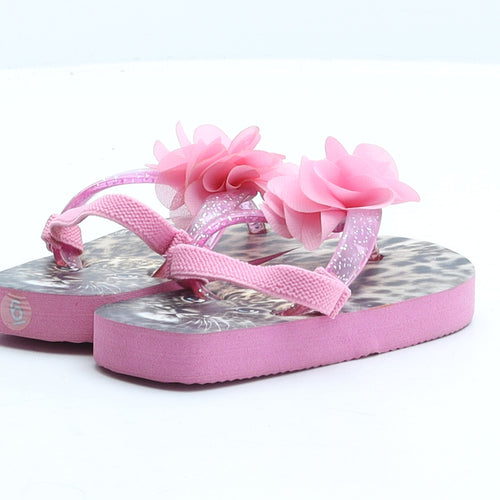 Preworn Girls Pink Synthetic Flip-Flop Sandal UK 5 - Flower Detail